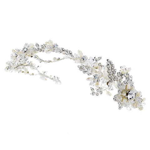 Elegant Pearl & Crystal Bridal Wedding Headband Side Accent Bridal Wedding Hair Vine HP 4630