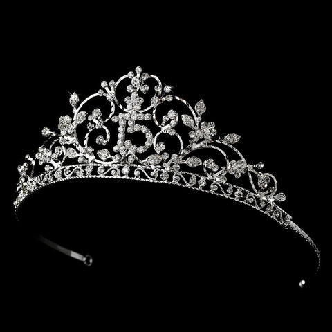 Shimmering Sweet 15 Quinceanera Rhinestone Bridal Wedding Tiara in Silver 466