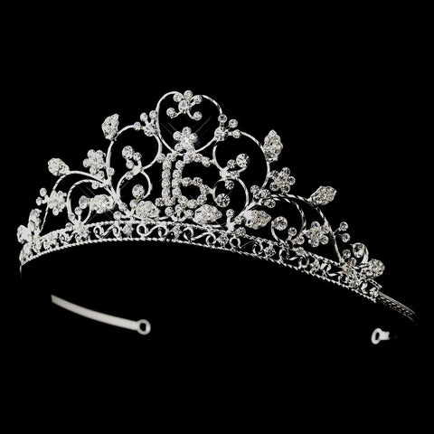Shimmering Sweet 16 Clear Rhinestone Bridal Wedding Tiara in Silver 466