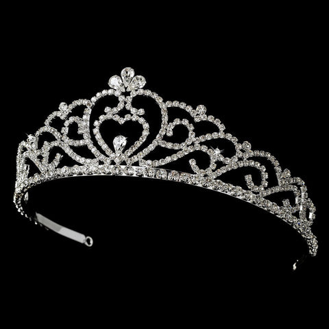 Regal Rhinestone Heart Princess Bridal Wedding Tiara in Silver with Heart Accent 516