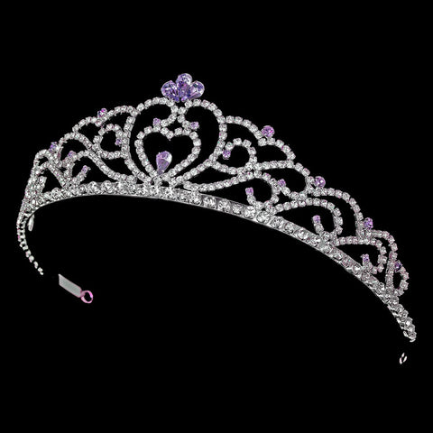Regal Rhinestone Heart Princess Bridal Wedding Tiara in Silver with Light Amethyst Accents 516