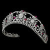 Sparkling Rhinestone & Swarovski Crystal Covered Bridal Wedding Tiara with Fuchsia Accents in Silver 523