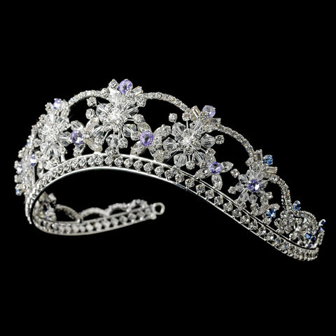 Silver Clear, Light Blue & Amethyst Mix Rhinestone & Swarovski Crystal Bridal Wedding Tiara