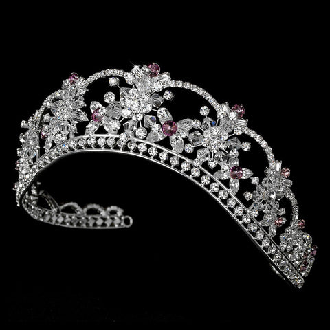 Sparkling Rhinestone & Swarovski Crystal Covered Bridal Wedding Tiara with Amethyst Accents in Silver 523