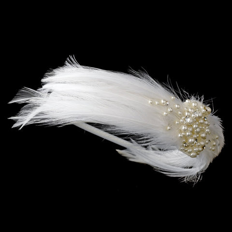 Feather & Pearl Bridal Wedding Headband HP 608 (White or Ivory)
