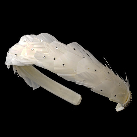 Feather & Rhinestone Accented Bridal Wedding Headband HP 612 (White or Ivory)