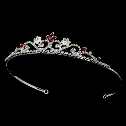 Silver and Red Bridal Wedding Tiara HP 6240