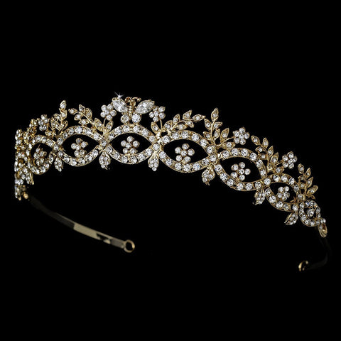 * Gold Rhinestone Butterfly Bridal Wedding Tiara HP 6246