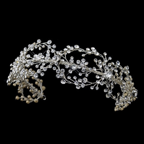 Rhodium Clear Rhinestone Handmade Wired Bridal Wedding Headband 6352