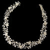 Silver Rhodium Clear Rhinestone Vine Ivory Ribbon Bridal Wedding Headband 6438