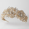 Sparkling 14k Gold Floral Rose Rhinestone Bridal Wedding Tiara Bridal Wedding Headband 6450