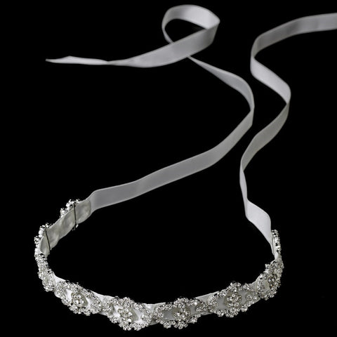 * Modern Vintage Crystal Bridal Wedding Ribbon White or Ivory Headband HP 6471