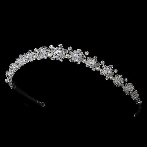 Floral Swarovski & Freshwater Pearl Bridal Wedding Headband in Silver 7006