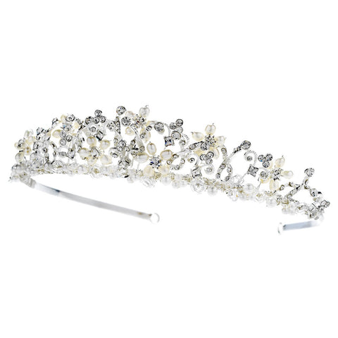 Floral Bridal Wedding Freshwater Pearl & Crystal Bridal Wedding Tiara HP 7007