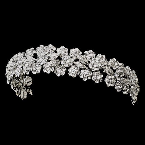 Antique Silver Clear Floral Rhinestone Bridal Wedding Headband 703