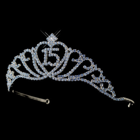 Sparkling Lt Blue and Crystal Majestic Quinceanera Rhinestone Bridal Wedding Tiara in Silver 7032