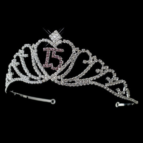 Sparkling Light Amethyst Majestic Quinceanera RhinestoneBridal Wedding Tiara in Silver 7032