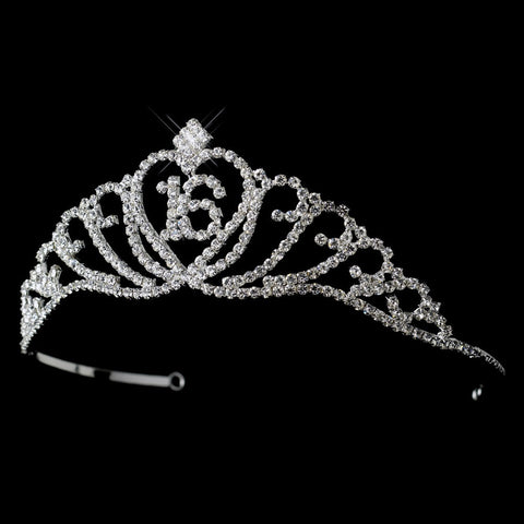 Sparkling Majestic Sweet 16 Rhinestone Bridal Wedding Tiara in Silver Clear 7032