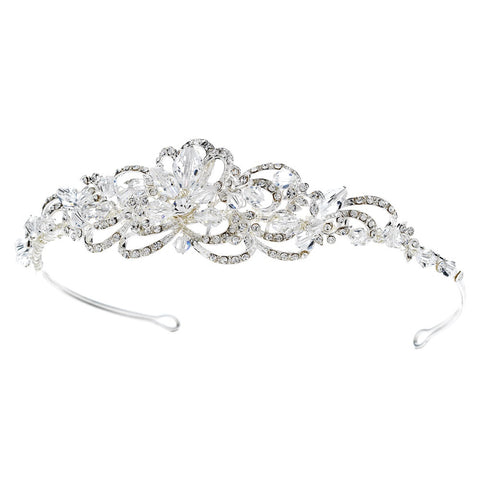 Silver Plated Floral Swarovski Bridal Wedding Tiara HP 7324