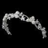 Lovely Silver Clear Rhinestone & White Pearl Jewelry 7329 & Bridal Wedding Headband 7808 Set