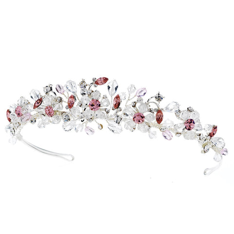 Crystal Bridal Wedding Tiara with Pink Accents HP 8003