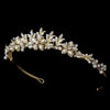 Gold Ivory Pearl Flower Jewelry & Bridal Wedding Tiara Set 8100