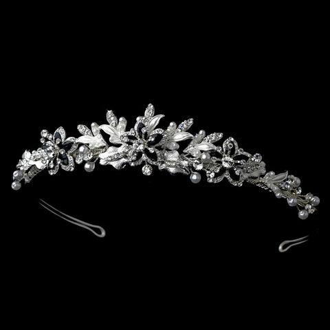 Silver Black Bridal Wedding Tiara Headpiece 8100
