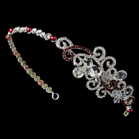 Red Crystal Bridal Wedding Tiara with Side Ornamentation HP 8101