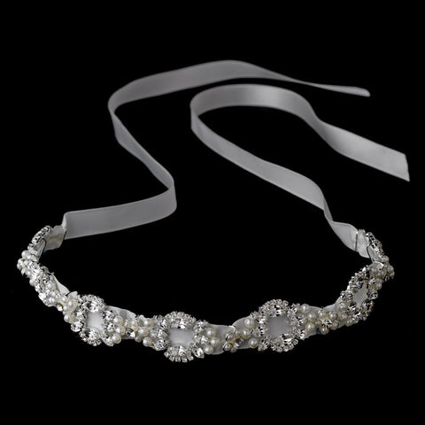 * Pearl Ribbon Style Bridal Wedding Headband HP 8207 White