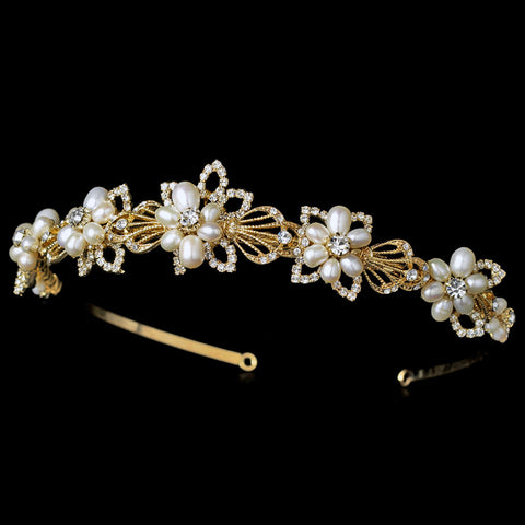 Lovely Gold Ivory Pearl Flower Headpiece 8282