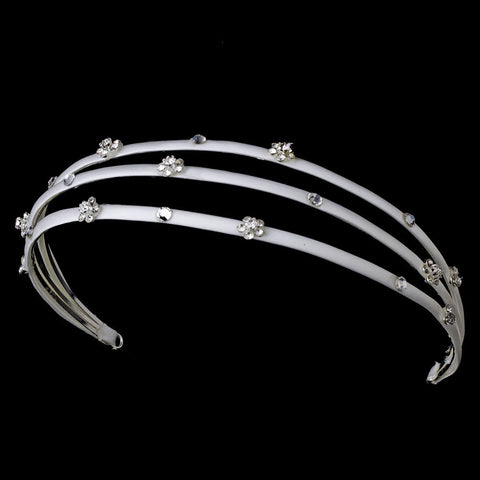 * Charming 3 Row White Flower Bridal Wedding Headband w/ Clear Crystals 8290