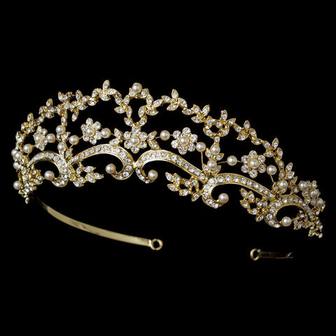 * Beautiful Pearl & Rhinestone Floral Bridal Wedding Tiara Headpiece HP 8316