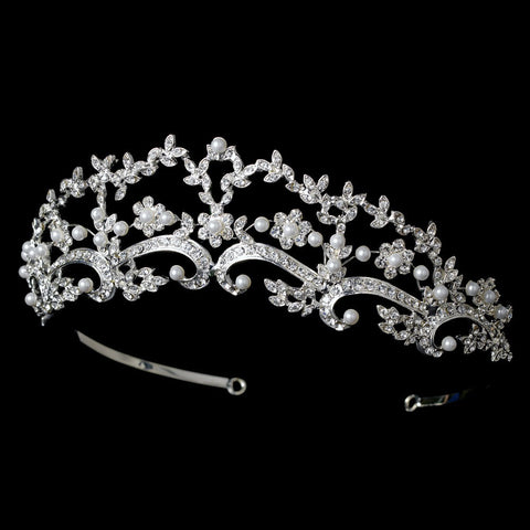 * Beautiful Pearl & Rhinestone Bridal Wedding Tiara HP 8316 (Silver or Gold)