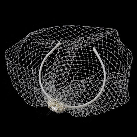 Silver Ivory Pearl & Clear Rhinestone Bridal Wedding Veil Bridal Wedding Headband Headpiece 8324