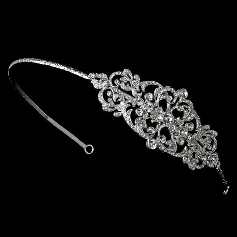 Silver Bridal Wedding Headband with Exquisite Rhinestone Vintage Side Accent - HP 8339