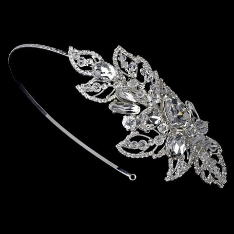 Silver Modern Rhinestone Couture Side Accented Bridal Wedding Headband - HP 8341
