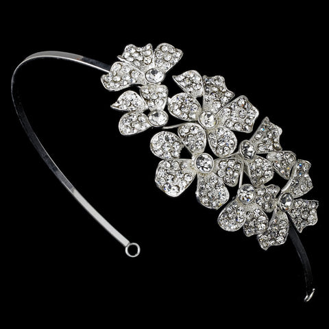 Silver Side Accenting Rhinestone Flower Cluster Bridal Wedding Headband - HP 8349