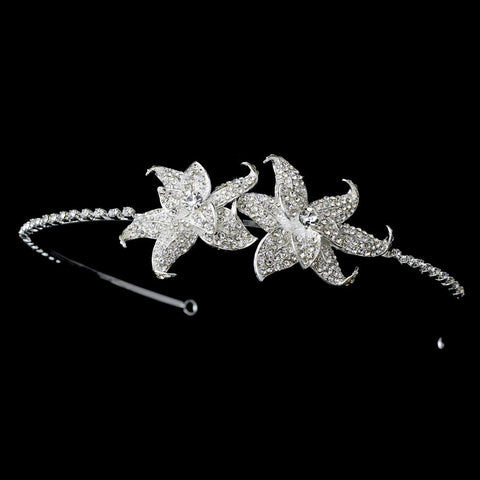 Elegant Silver Rhinestone Encrusted Flower Headpiece HP 8408