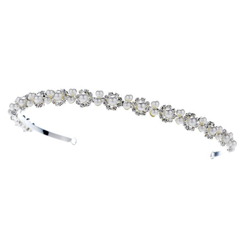 Rhinestone and Ivory or White Pearl Wedding Floral Bridal Wedding Headband HP 858