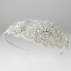 Silver Clear Beaded Crystal & Rhinestone Side Accented Fabric Headpiece 9036