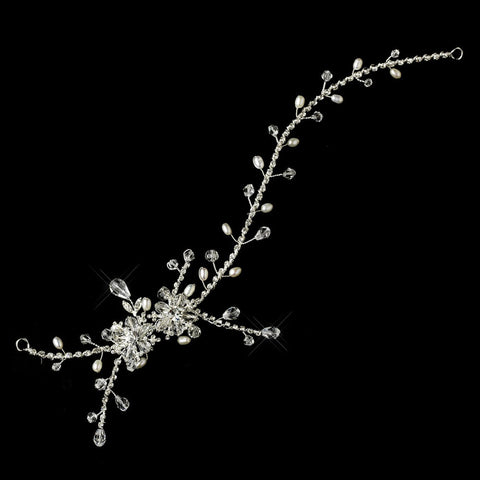 Silver Clear Crystal & Pearl Headpiece 908