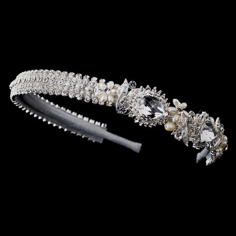 Silver Freshwater Pearl & Crystal Bridal Wedding Headband Headpiece 917