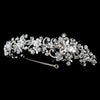Antique Silver Clear Crystal & White Pearl Side Floral Accented Bridal Wedding Headband Headpiece 918