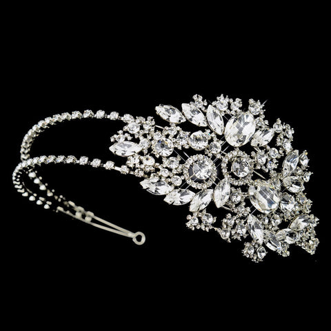 Antique Silver Clear Side Accented Rhinestone Bridal Wedding Headband 930