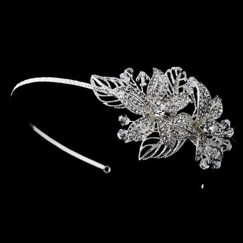 Silver Crystal Side Accented Flower Bridal Wedding Headband HP 944