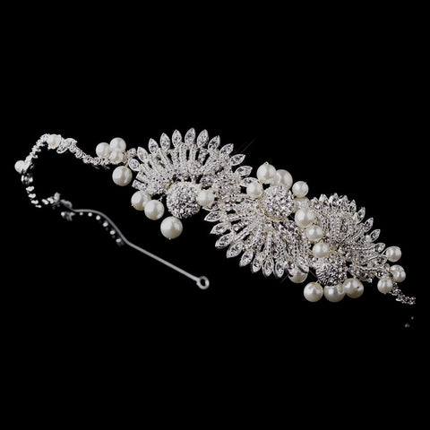 Silver Crystal & Ivory Pearl Bridal Wedding Headband HP 945