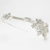 Side Accenting Rhinestone Floral Leaf Bridal Wedding Headband in Silver 9600