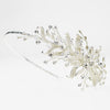 Silver Floral Vine Side Accented w/ Crystal Bead & Rhinestone Bridal Wedding Headband Headpiece 9606