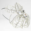 Silver Diamond White Pearl, Rhinestone & Bugle Bead Side Accented Bridal Wedding Headband Headpiece 9622