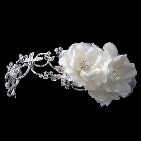 Silver Diamond White Side Accented Flexible Band w/ Side Loops & Bridal Wedding Hair Comb Headpiece 9630